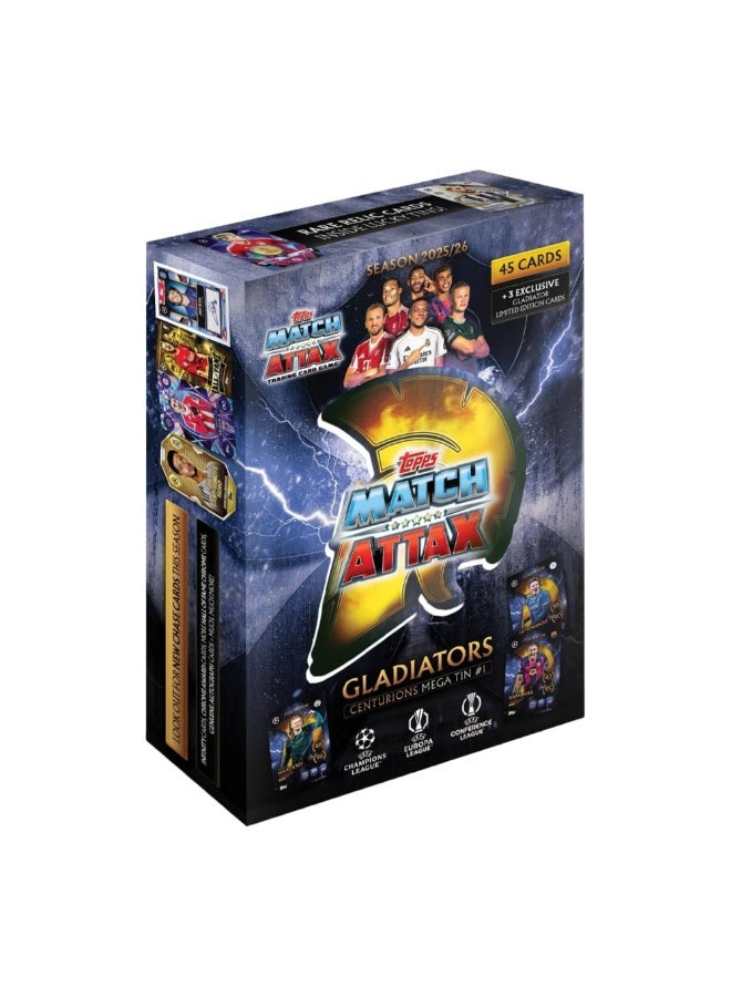 Topps Match Attax UCC 2025/2026 Collectible Football Trading Cards, Mega Tin "Centurions" with 45 Cards + 3 Exclusive Limited Edition Cards, Officially Licensed Product - Image 1